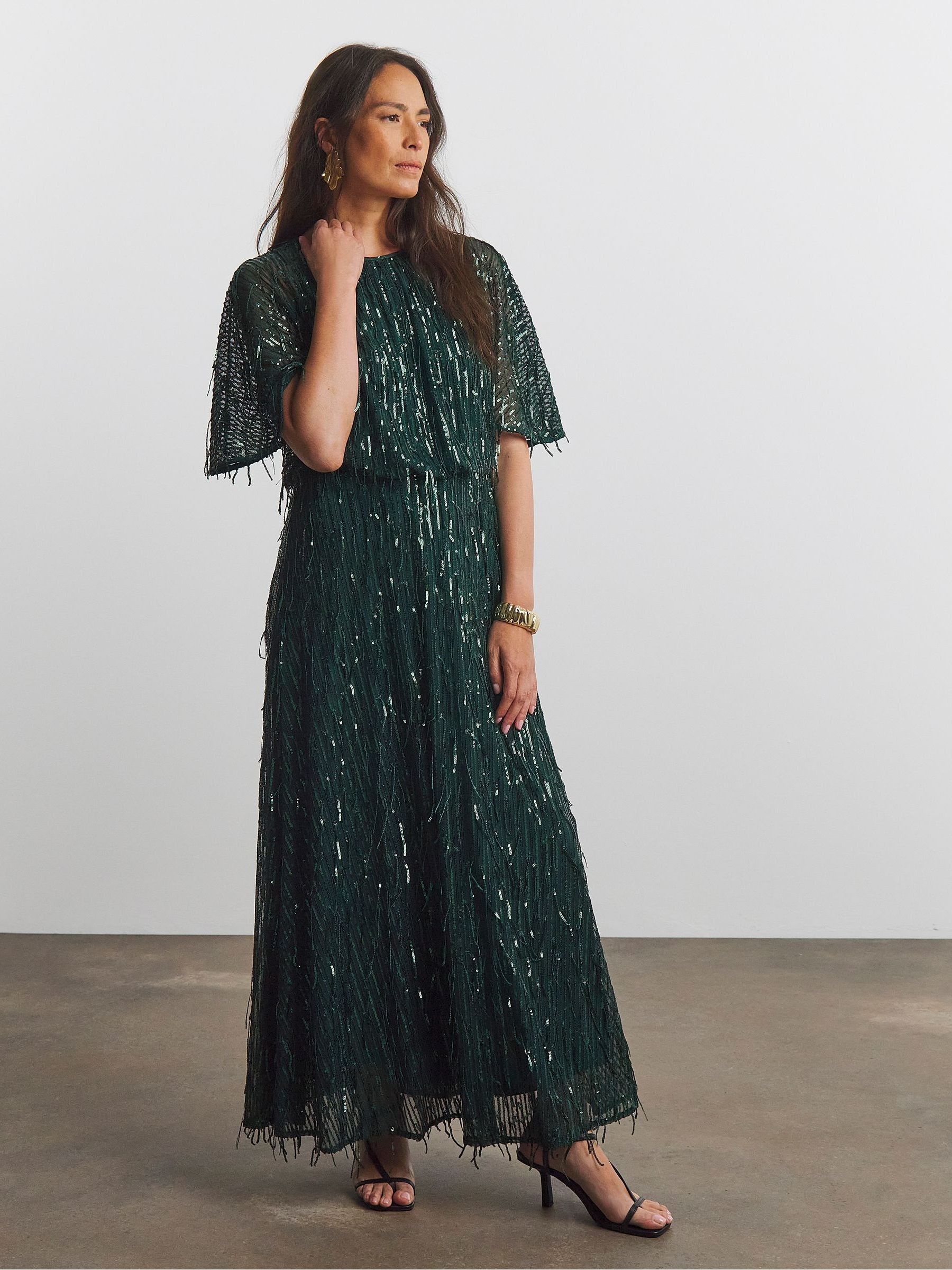 Buy Joanna Hope Green Sequin Tassle Maxi Dress from Next USA