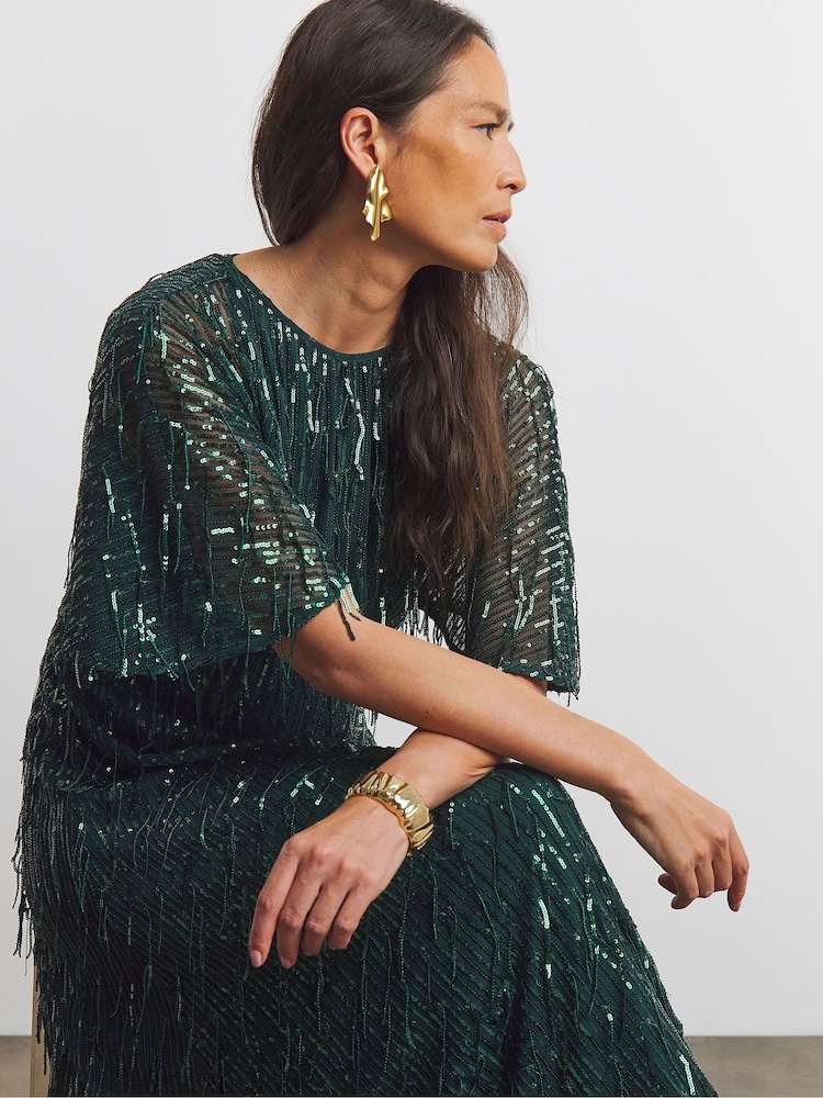 Buy Joanna Hope Green Sequin Tassle Maxi Dress from Next Oman