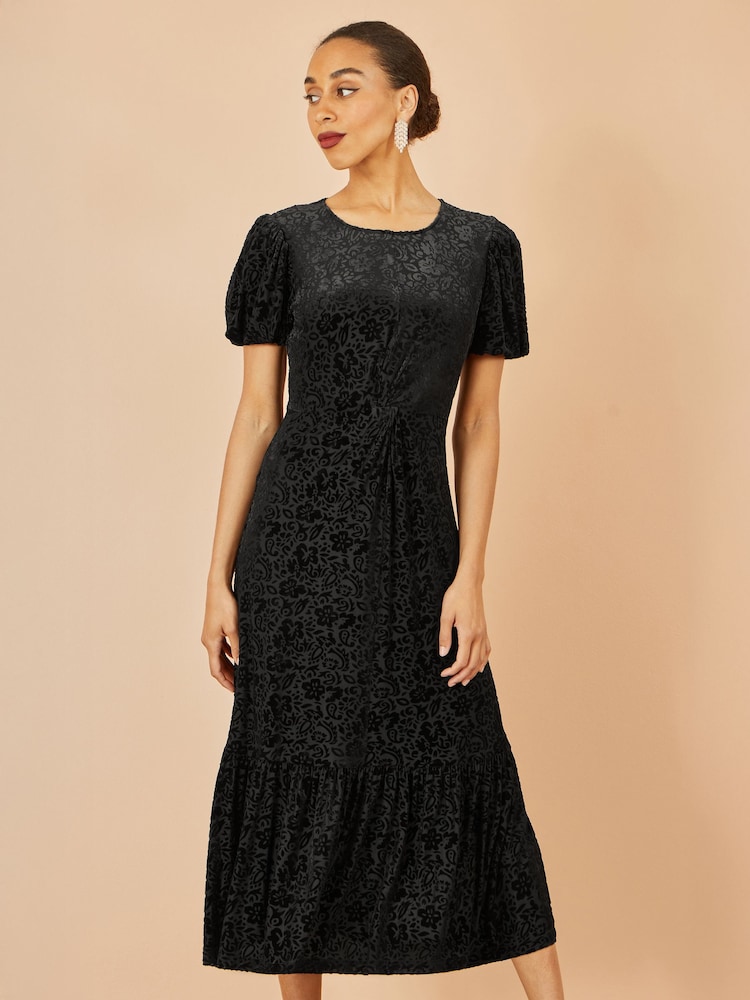 Yumi Women's Velvet Twist Waist Midi Dress - Black