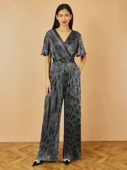 Yumi Black Pleated Jumpsuit With V-Neck - Image 1 of 4