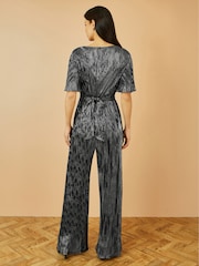 Yumi Black Pleated Jumpsuit With V-Neck - Image 2 of 4