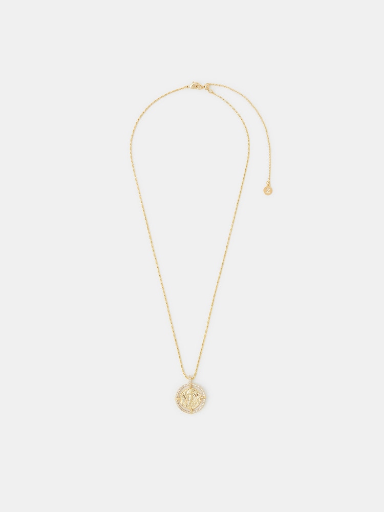 Accessorize Gold Plated 14-carat Diamanté Coin Necklace - Image 1 of 1 Accessorize Gold Plated 14-carat Diamanté Coin Necklace - Image 1 of 1