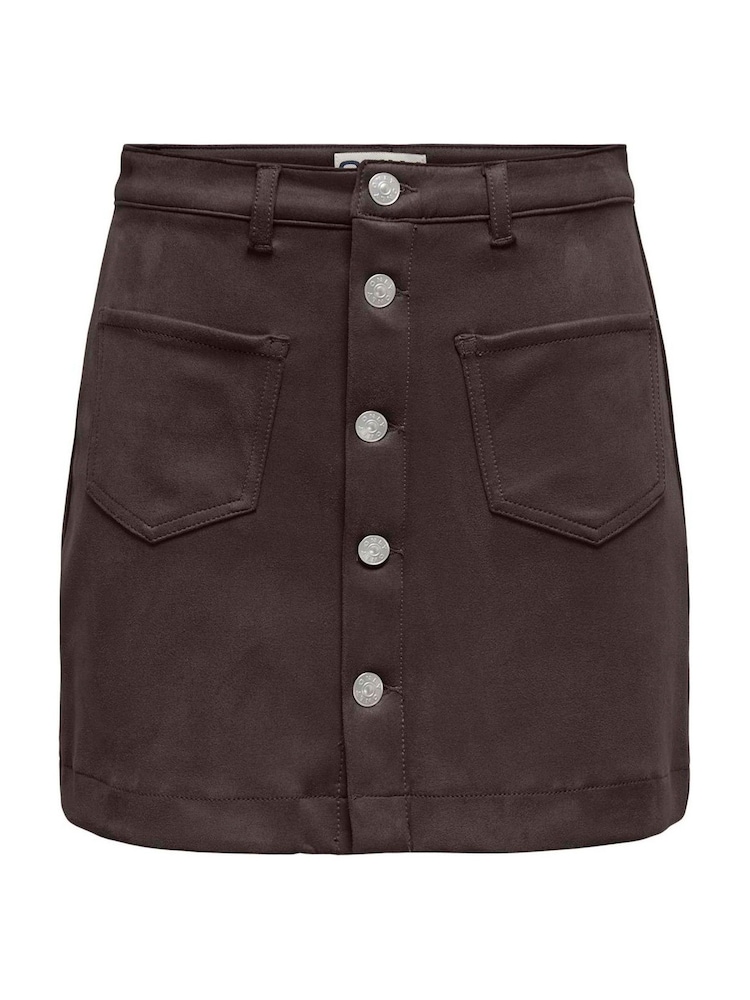 ONLY Brown Button Front Faux Suede Skirt - Image 1 of 2 ONLY Brown Button Front Faux Suede Skirt - Image 1 of 2