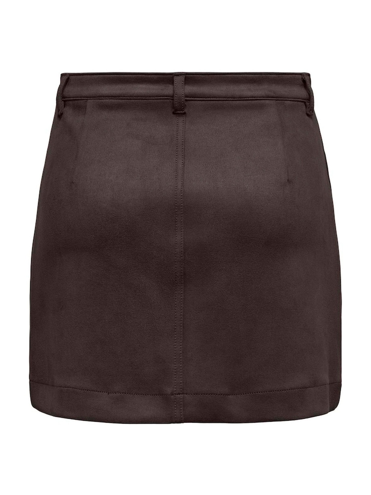 ONLY Brown Button Front Faux Suede Skirt - Image 2 of 2 ONLY Brown Button Front Faux Suede Skirt - Image 2 of 2