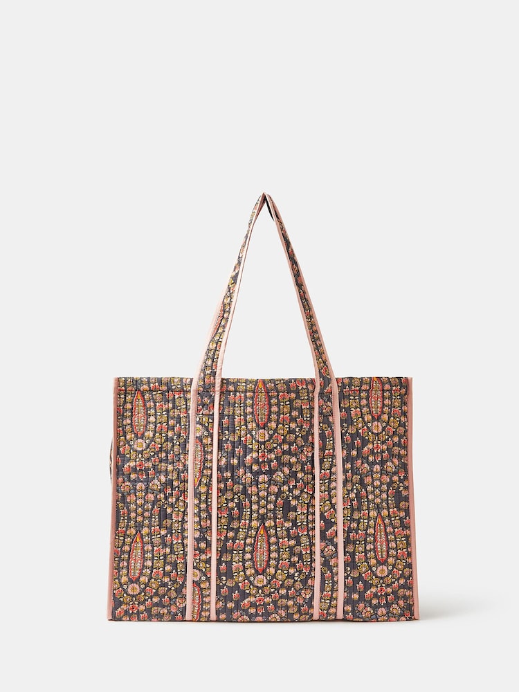 Accessorize Red Floral Print Quilted Shopper Bag - Image 1 of 2 Accessorize Red Floral Print Quilted Shopper Bag - Image 1 of 2