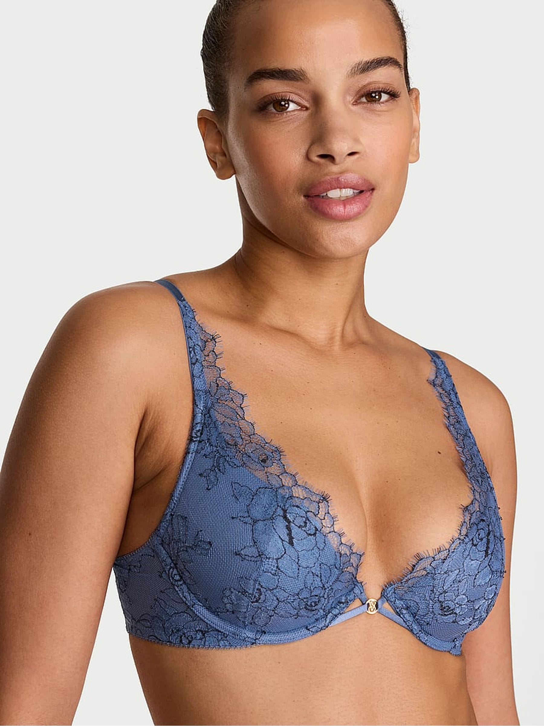 Victoria's Secret Denim Blue Rose Plunge Lace Bra