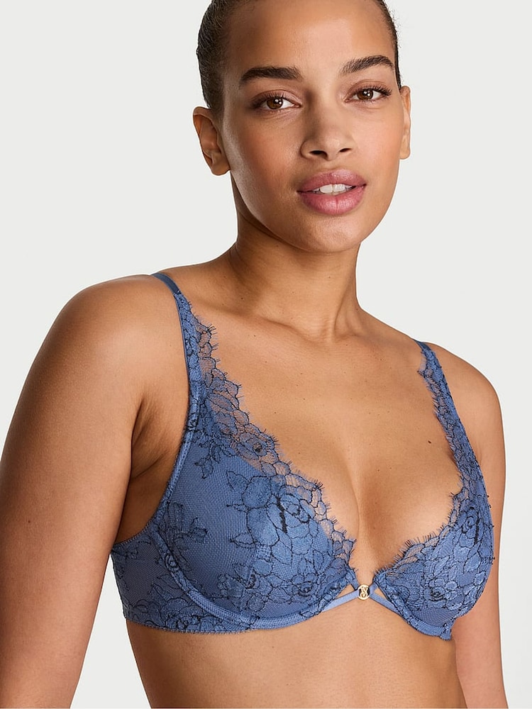 Victoria's Secret Denim Blue Rose Plunge Lace Bra - Image 1 of 2