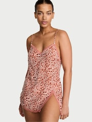 Victoria's Secret Leopard Brown Mini Chiffon Lace Trim Slip Dress - Image 1 of 2