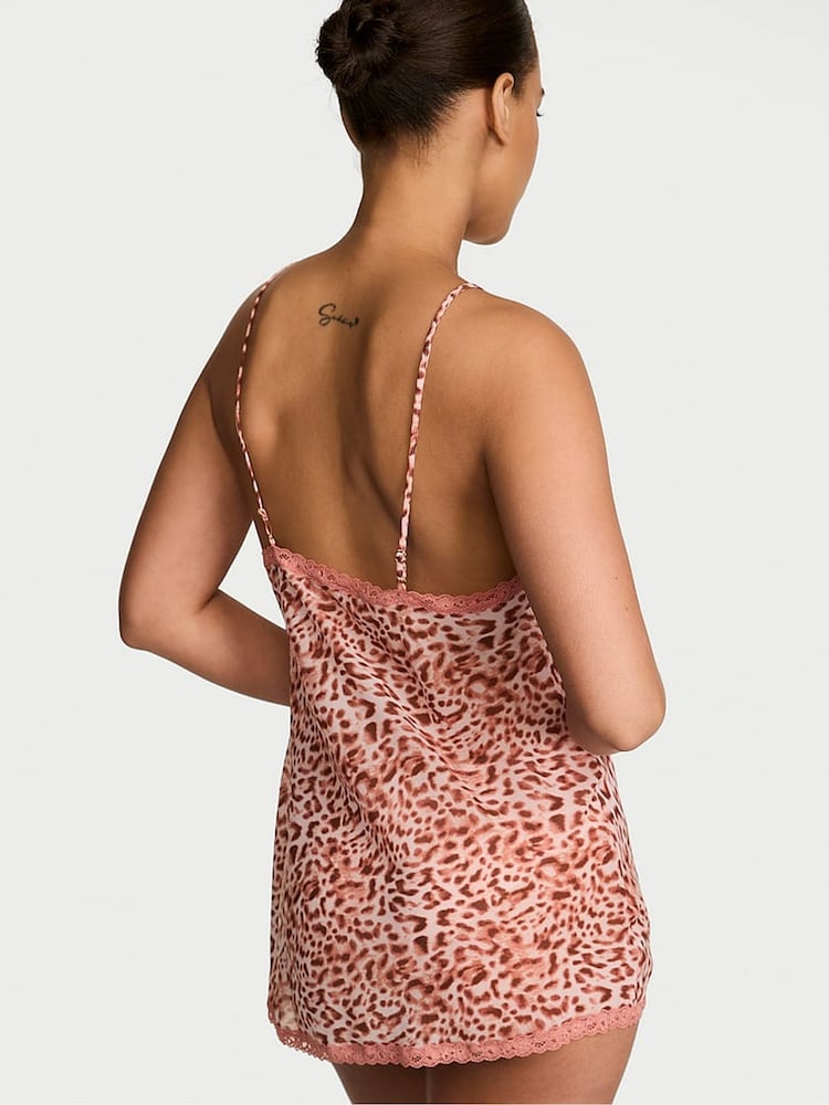 Victoria's Secret Leopard Brown Mini Chiffon Lace Trim Slip Dress - Image 2 of 2