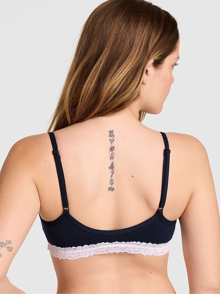 Victoria's Secret Pink Noir Navy Blue Scoop Cotton Lace Trim Bralette - Image 2 of 2 Victoria's Secret Pink Noir Navy Blue Scoop Cotton Lace Trim Bralette - Image 2 of 2