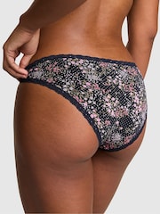 Victoria's Secret PINK Noir Navy Blue Floral Print Cheeky Cotton Heather Lace Trim Knickers - Image 2 of 2