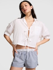 Victoria's Secret Pink White Cotton Tie Front Pyjama Top - Image 1 of 2