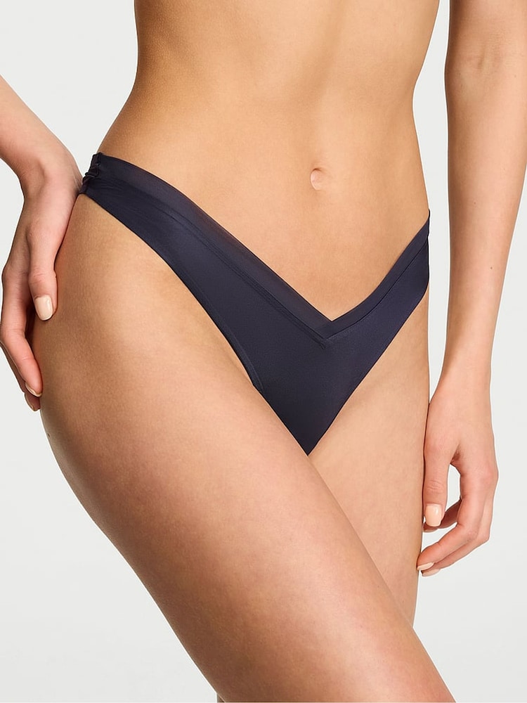 Victoria's Secret Black Thong Sheer Mesh Strappy Back Knickers - Image 1 of 2