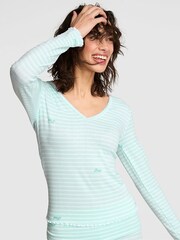 Victoria's Secret Pink Spray Blue Stripe Pointelle Pyjama Top - Image 1 of 2