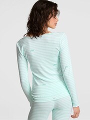 Victoria's Secret Pink Spray Blue Stripe Pointelle Pyjama Top - Image 2 of 2