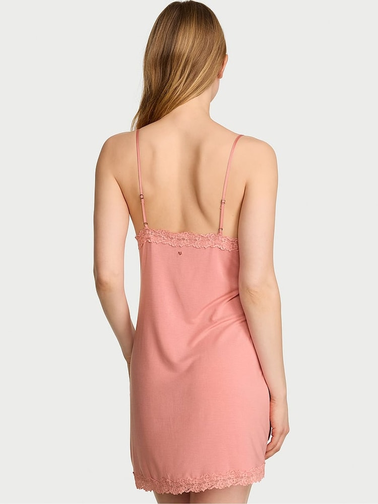 Victoria's Secret Blush Pink Modal Lace Trim Tie Front Slip Dress - Image 2 of 2