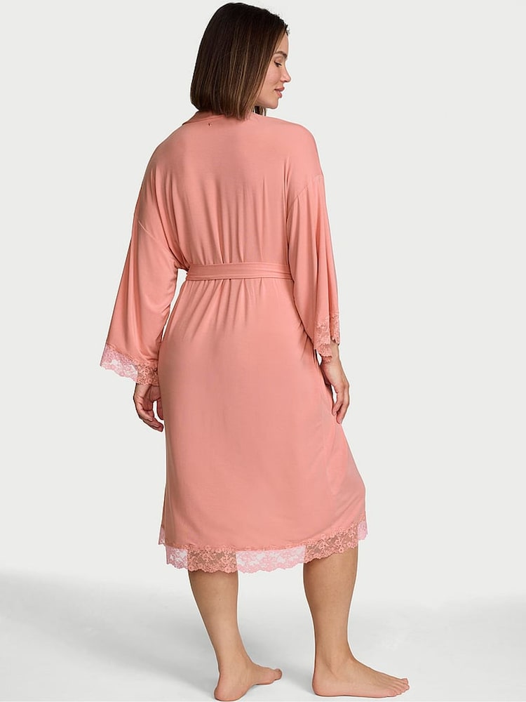 Victoria's Secret Blush Pink Modal Lace Trim Robe - Image 2 of 2