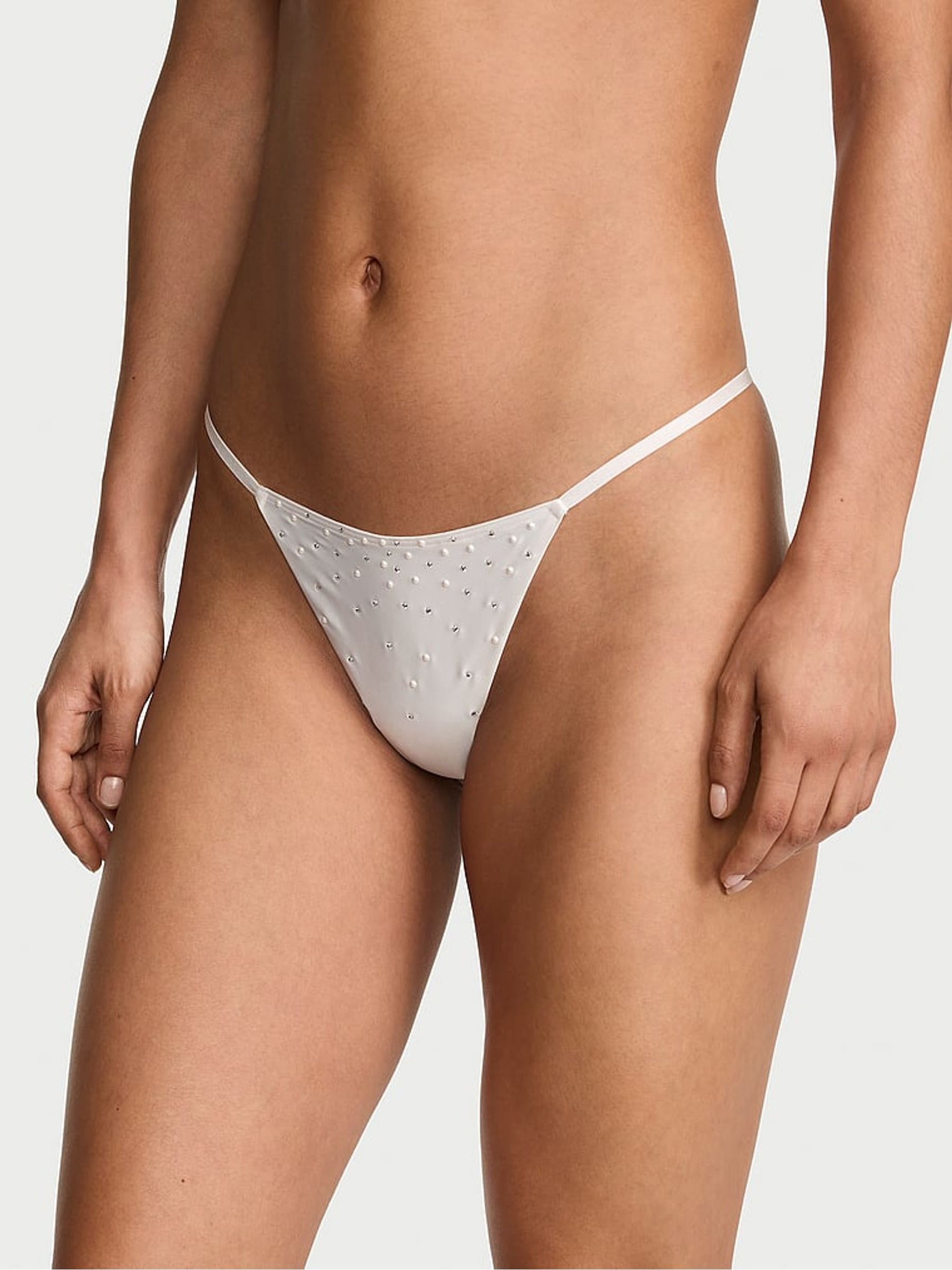 Victoria's Secret Coconut White G-String Satin Pearl Embellished Knickers