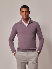 Hawes & Curtis Purple Merino 1/2 Zip Jumper - Image 1 of 4
