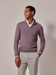 Hawes & Curtis Purple Merino 1/2 Zip Jumper - Image 3 of 4