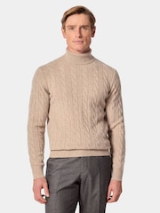 Hawes & Curtis Green Cable Roll Neck Jumper - Imagen 1 de 2
