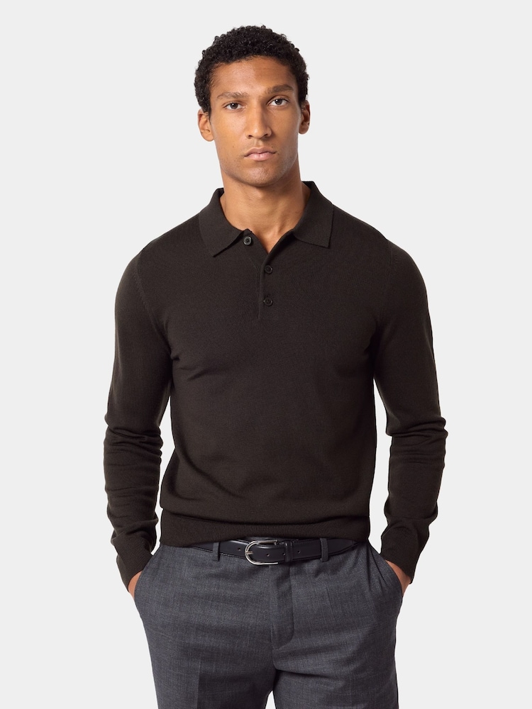 Hawes & Curtis Green Merino Polo Jumper - Image 1 of 2 Hawes & Curtis Green Merino Polo Jumper - Image 1 of 2