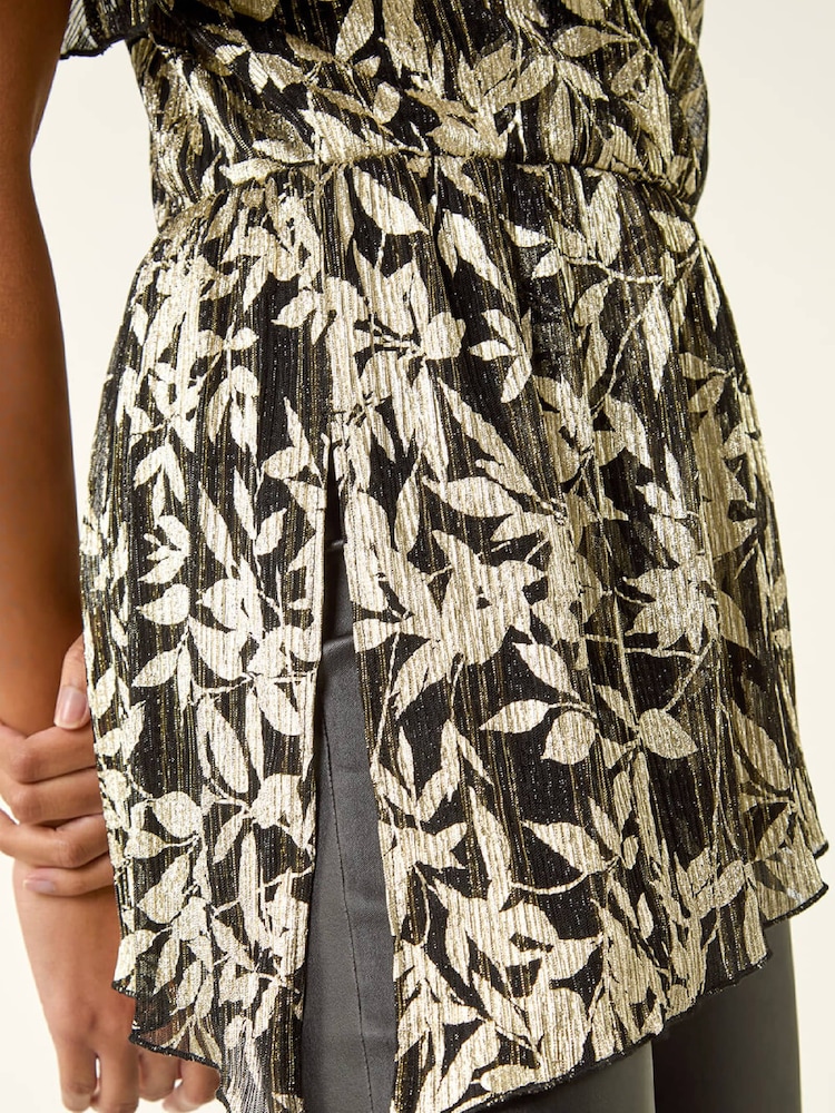 Roman Metallic Floral Plisse Wrap Shirt - Image 5 of 5 Roman Metallic Floral Plisse Wrap Shirt - Image 5 of 5