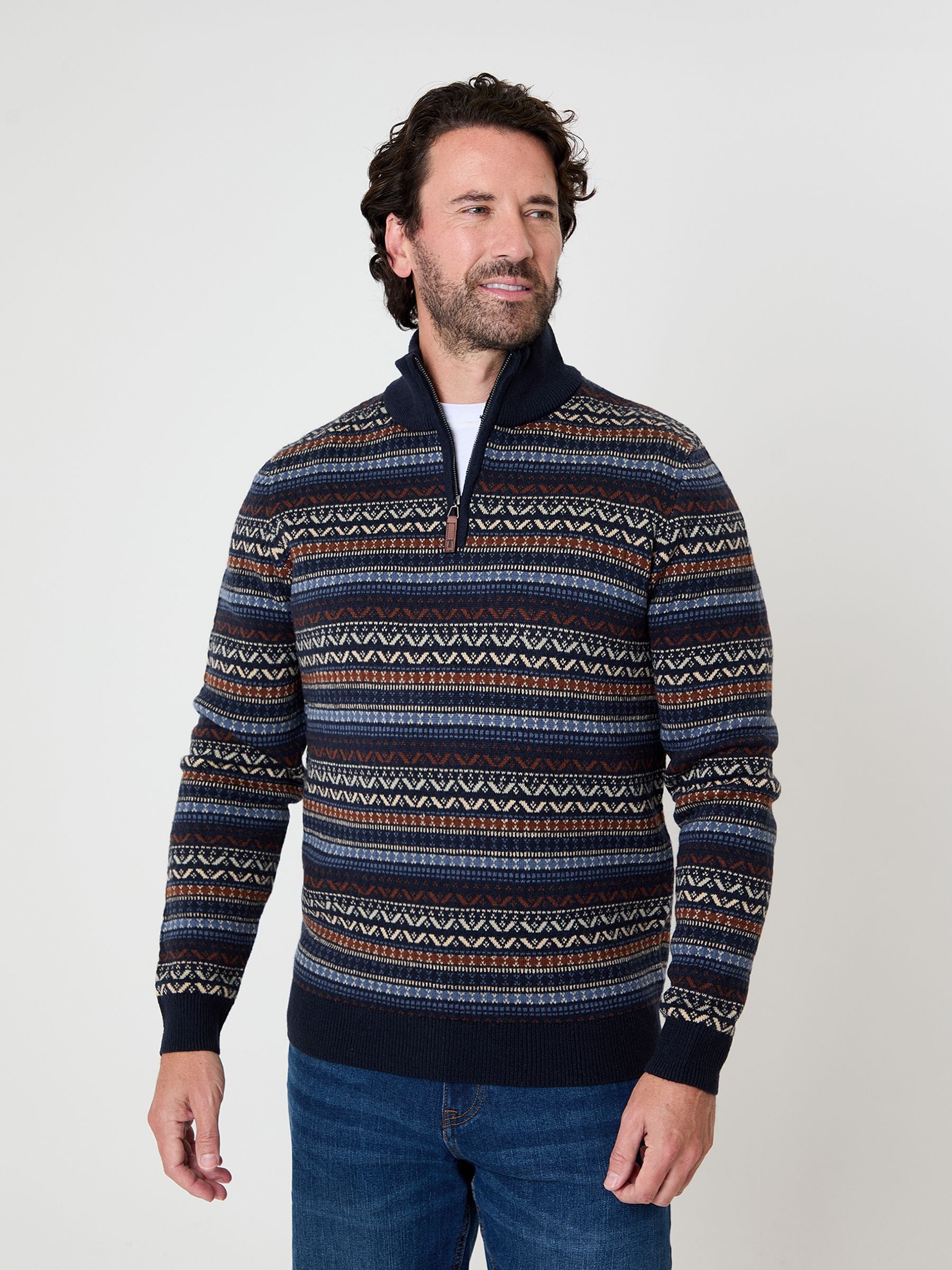 Buy Saltwell Blue Fairisle Quarter Zip Knitted Jumper from Next USA