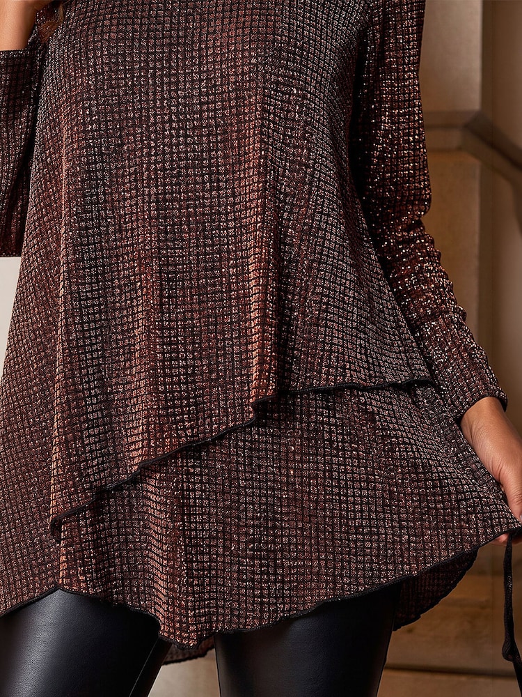 Roman Brown Sparkle Asymmetric Layered Tunic Top - Image 4 of 4 Roman Brown Sparkle Asymmetric Layered Tunic Top - Image 4 of 4