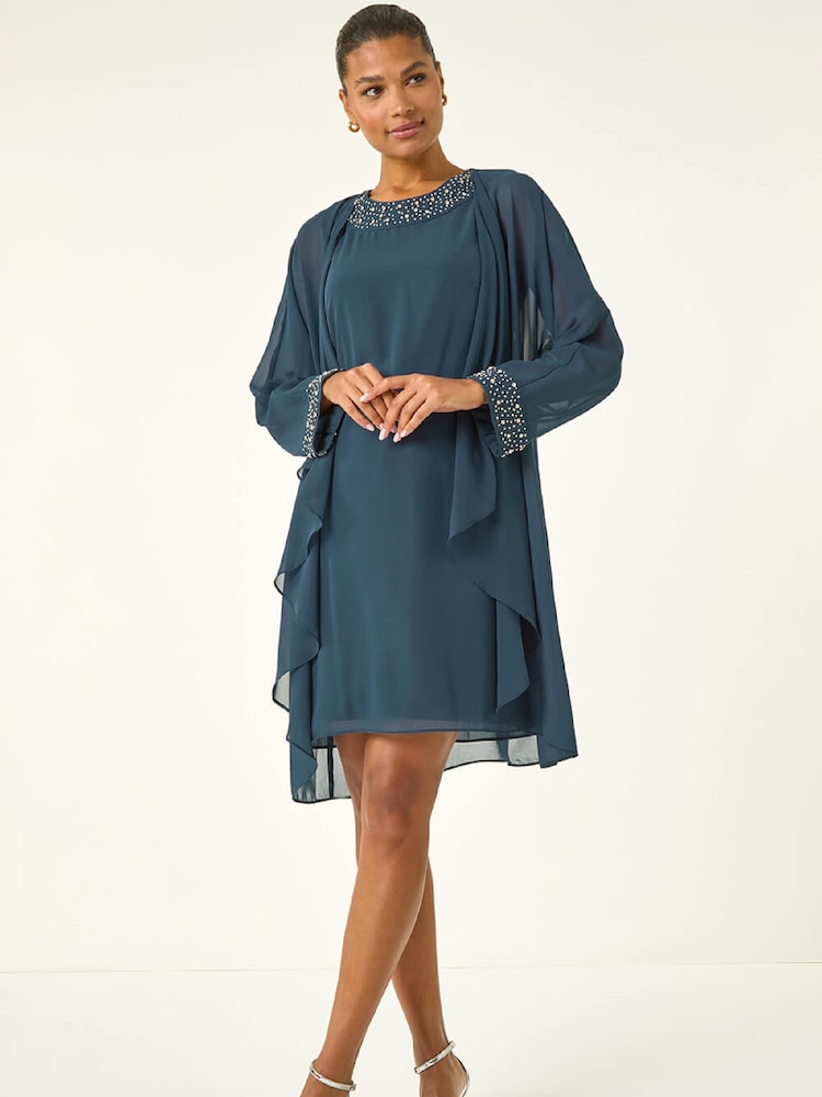 Roman Green Sparkle Shift Dress Set - Image 2 of 6