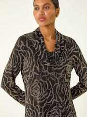 Roman Metallic Jacquard Cowl Neck Stretch Tunic - Image 1 of 5