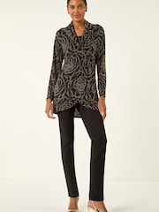 Roman Metallic Jacquard Cowl Neck Stretch Tunic - Image 2 of 5