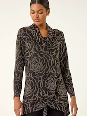 Roman Metallic Jacquard Cowl Neck Stretch Tunic - Image 4 of 5