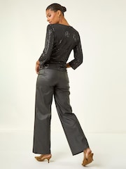 Roman Black Shimmer Wrap Stretch Blouse - Image 3 of 5