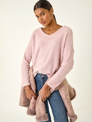 Roman Pink Soft Touch Textured Stretch Tunic Top - Image 1 of 5