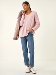 Roman Pink Soft Touch Textured Stretch Tunic Top - Image 2 of 5