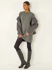 Roman Grey Faux Pearl Knit Dress - Image 1 of 5