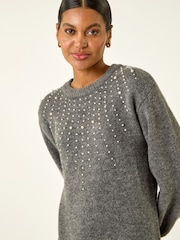 Roman Grey Faux Pearl Knit Dress - Image 4 of 5
