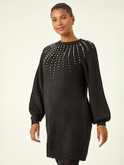 Roman Black Faux Pearl Knit Dress - Image 2 of 5