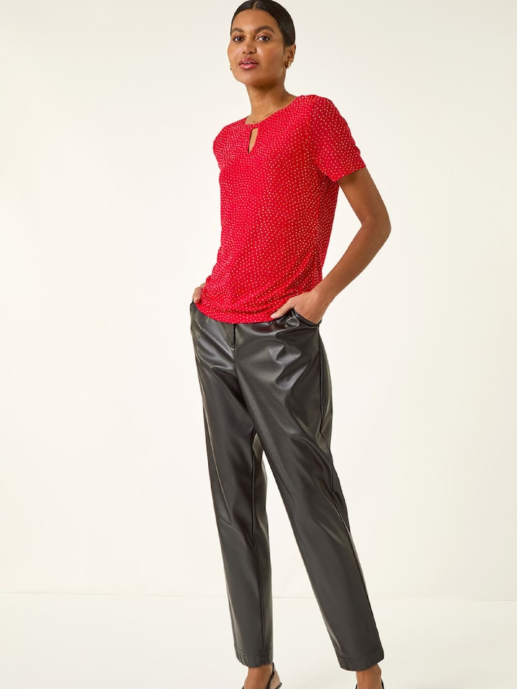 Roman Red Hotfix Keyhole Stretch Blouse - Image 2 of 5 Roman Red Hotfix Keyhole Stretch Blouse - Image 2 of 5