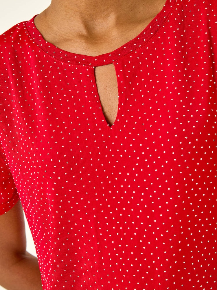 Roman Red Hotfix Keyhole Stretch Blouse - Image 5 of 5 Roman Red Hotfix Keyhole Stretch Blouse - Image 5 of 5