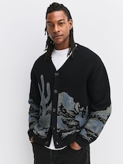 Bleumarin albastru - Relaxed Fit Knitted Cactus Scene Cardigan - Imaginea 1 din 7