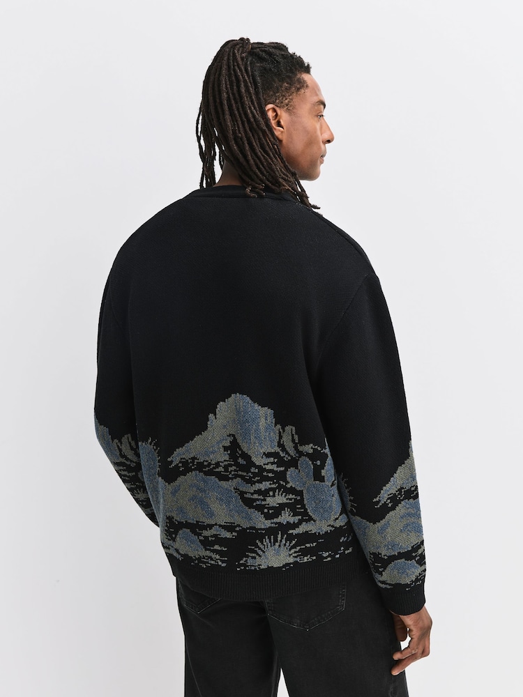 Bleumarin albastru - Relaxed Fit Knitted Cactus Scene Cardigan - Imaginea 2 din 7