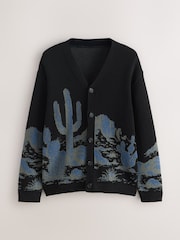 Bleumarin albastru - Relaxed Fit Knitted Cactus Scene Cardigan - Imaginea 5 din 7