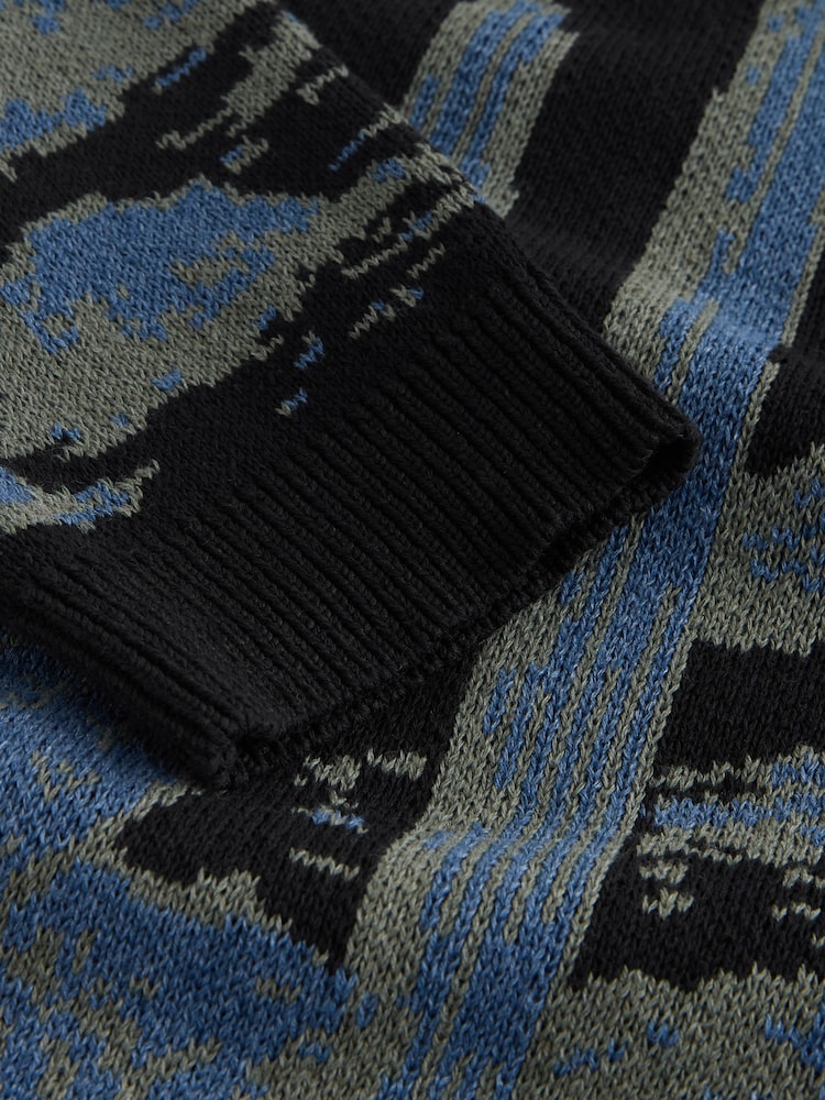 Bleumarin albastru - Relaxed Fit Knitted Cactus Scene Cardigan - Imaginea 7 din 7