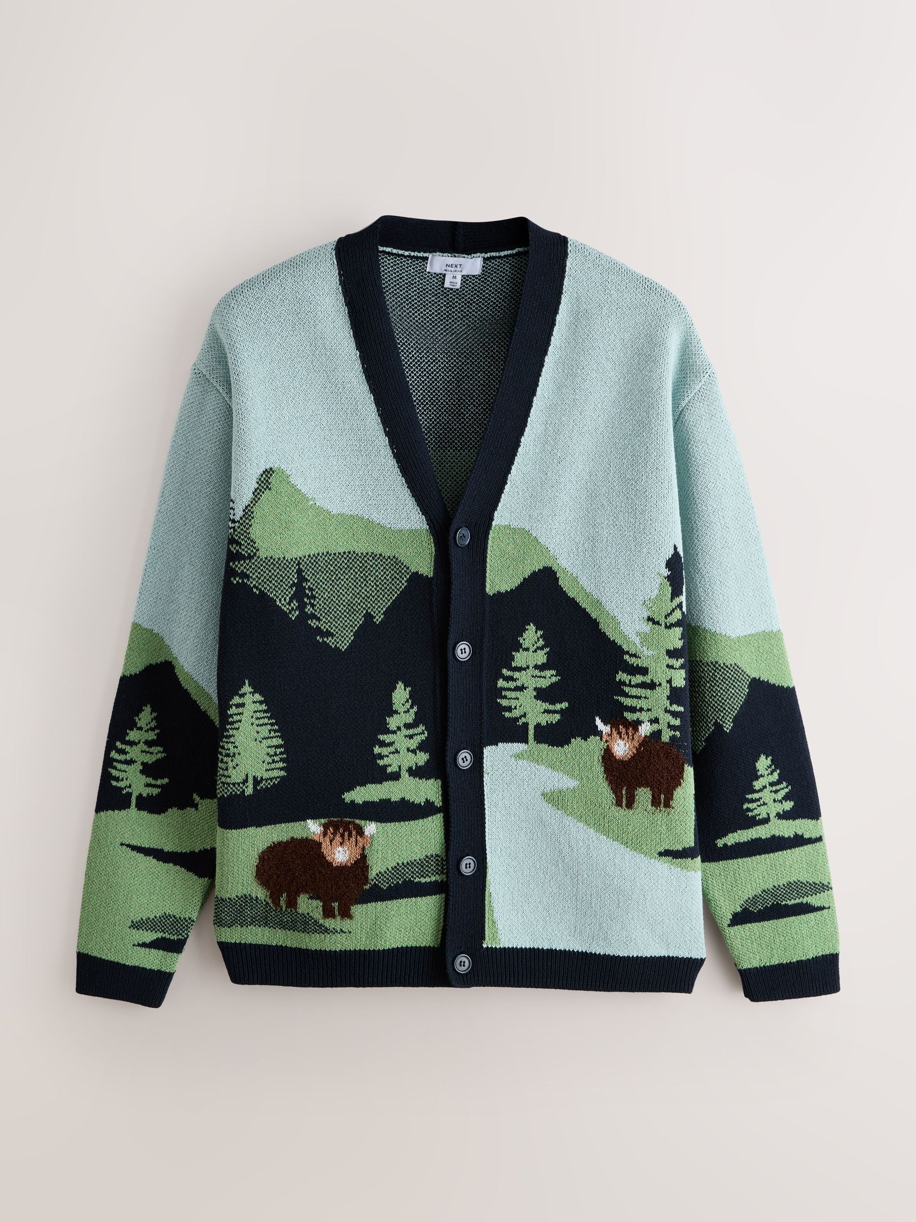 Buy Multi Blue/Green Cotton Blend Hamish Landscape Scene Cardigan