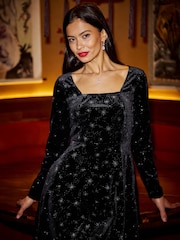 Negro - Yumi Starburst Foil Print Long Sleeve Skater Dress - Imagen 3 de 5