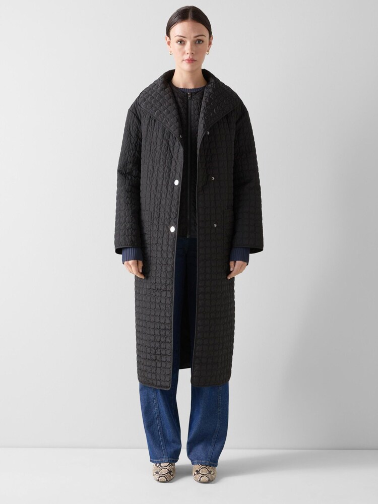 LK Bennett Black Callie Longline Quilted Coat - Image 1 of 3
