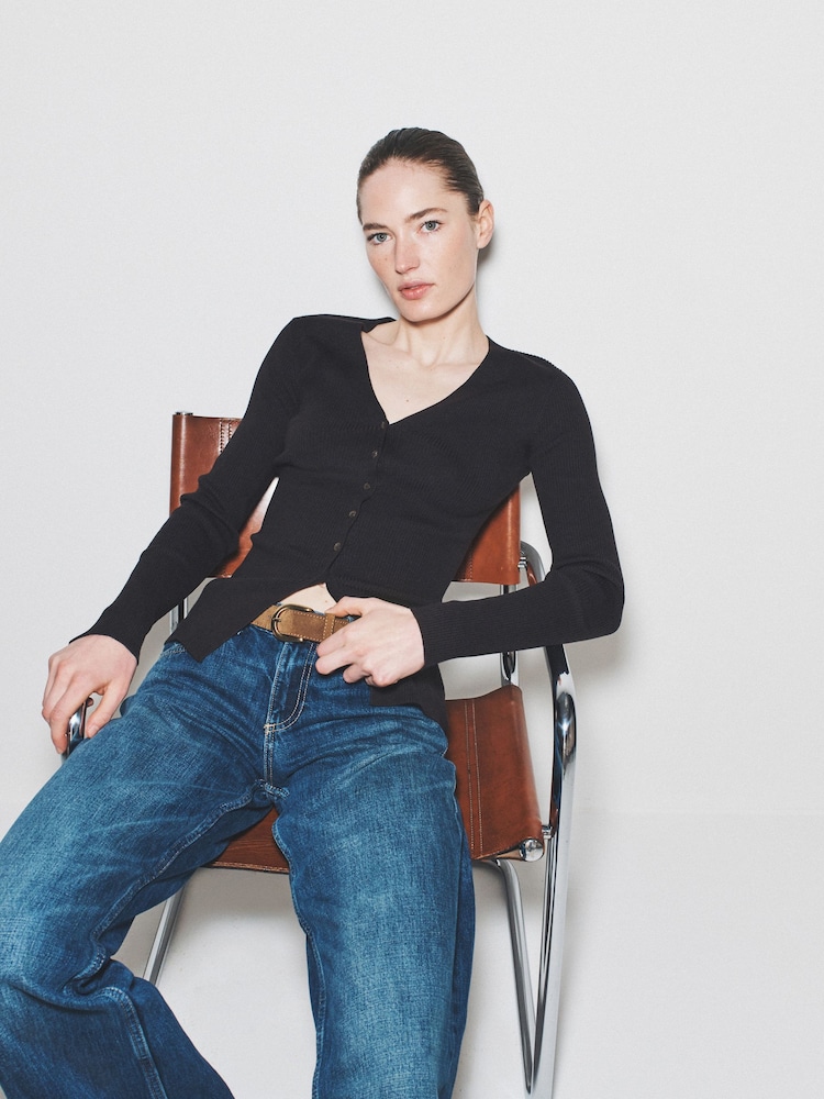 The Set 3 Pack V-Neck Buttoned Smart Longline Waisted Knit Cardigans Khaki/Chocolate Brown/Black - Image 2 of 8