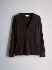 The Set 3 Pack V-Neck Buttoned Smart Longline Waisted Knit Cardigans Khaki/Chocolate Brown/Black - Image 5 of 8